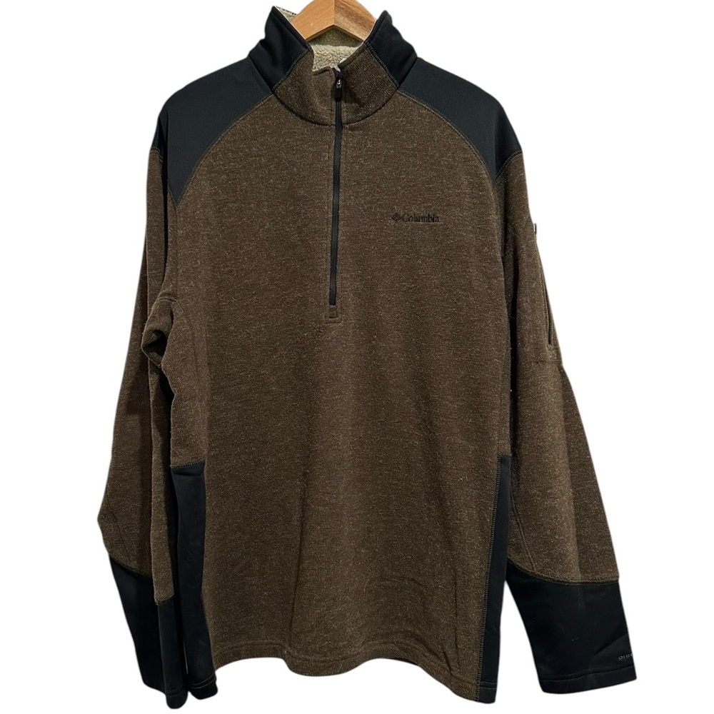 COLUMBIA Mens Large‎ Brown Half Zip Pullover Sweater Sweatshirt Fleece Lining